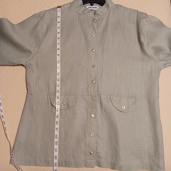 Aly Wear linen shirt sz L sage green button front lagenlook layering breathable - Picture 9 of 10